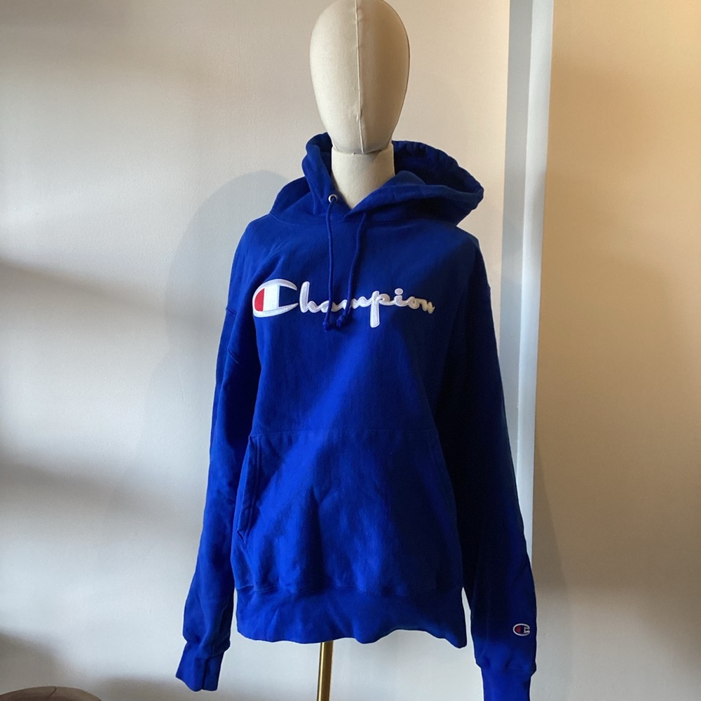 CHAMPION VINTAGE Reverse Weave Royal Blue Hoodie Sweatshirt Large